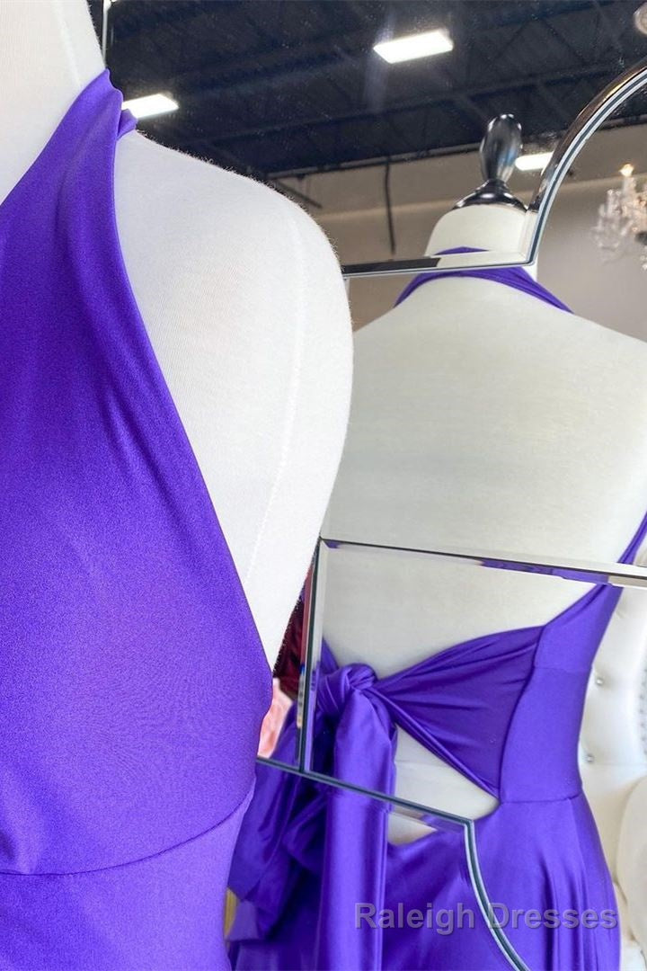 Simple Purple Halater A Line Maxi Dress