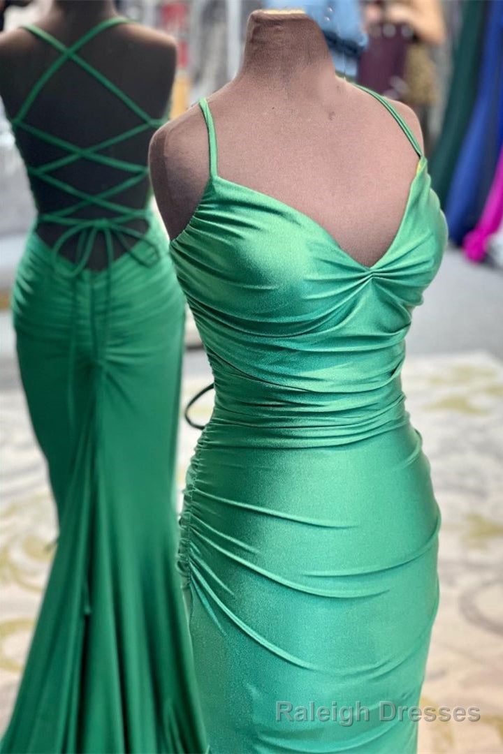 Elegant Green Mermaid Spaghetti Straps Long Prom Dress Main image