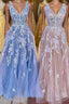 A-line Appliques Tulle Long Formal Dress