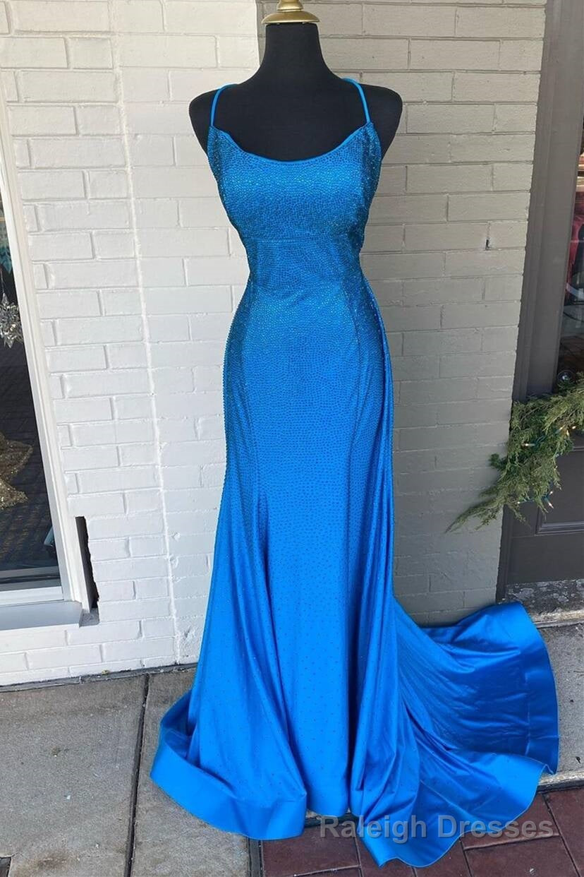 Blue Beaded Mermaid Straps Long Formal Dress Main image