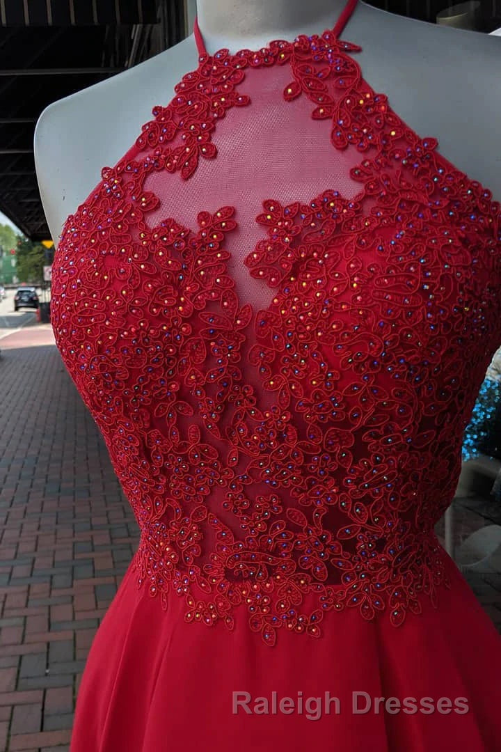 Halter Red Chiffon Appliques Beading Short Homecoming Dresses Secondary image