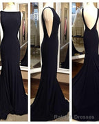 Elegant Long Backless Mermaid Fitted Black Prom Gowns Formal Prom Dress With Sweep Train Dp080
