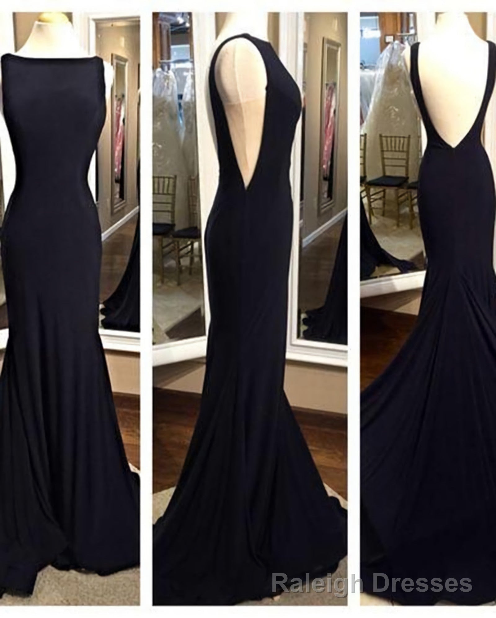 Elegant Long Backless Mermaid Fitted Black Prom Gowns Formal Prom Dress With Sweep Train Dp080
