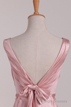 Pink V Neck Satin Backless Long Party Dress Bridesmaid Dress