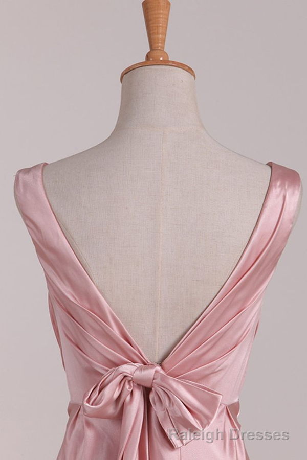 Pink V Neck Satin Backless Long Party Dress Bridesmaid Dress