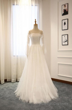 White A-Line Straps Long Sleeves Tulle Long Wedding Dresses