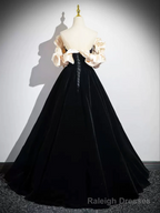 Black A-Line Velvet Long Prom Dress Formal Party Dress