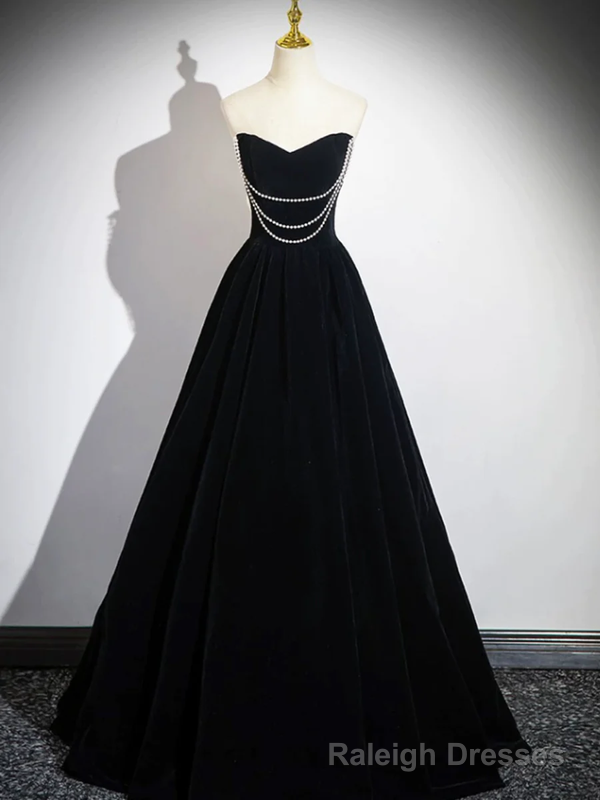 Black A-Line Velvet Long Prom Dress Formal Party Dress