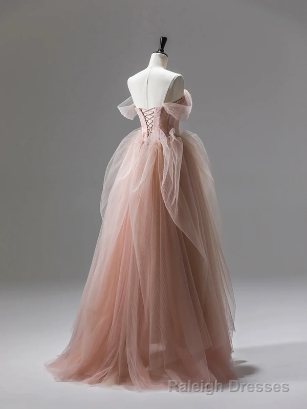 Pink A Line Tulle Long Prom Dress Prom Gowns Main image