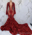 Black Girl Prom Dresses, Sexy Deep V Neck Appliques Prom Dress, Feather Long Sleeve Mermaid Evening Gowns