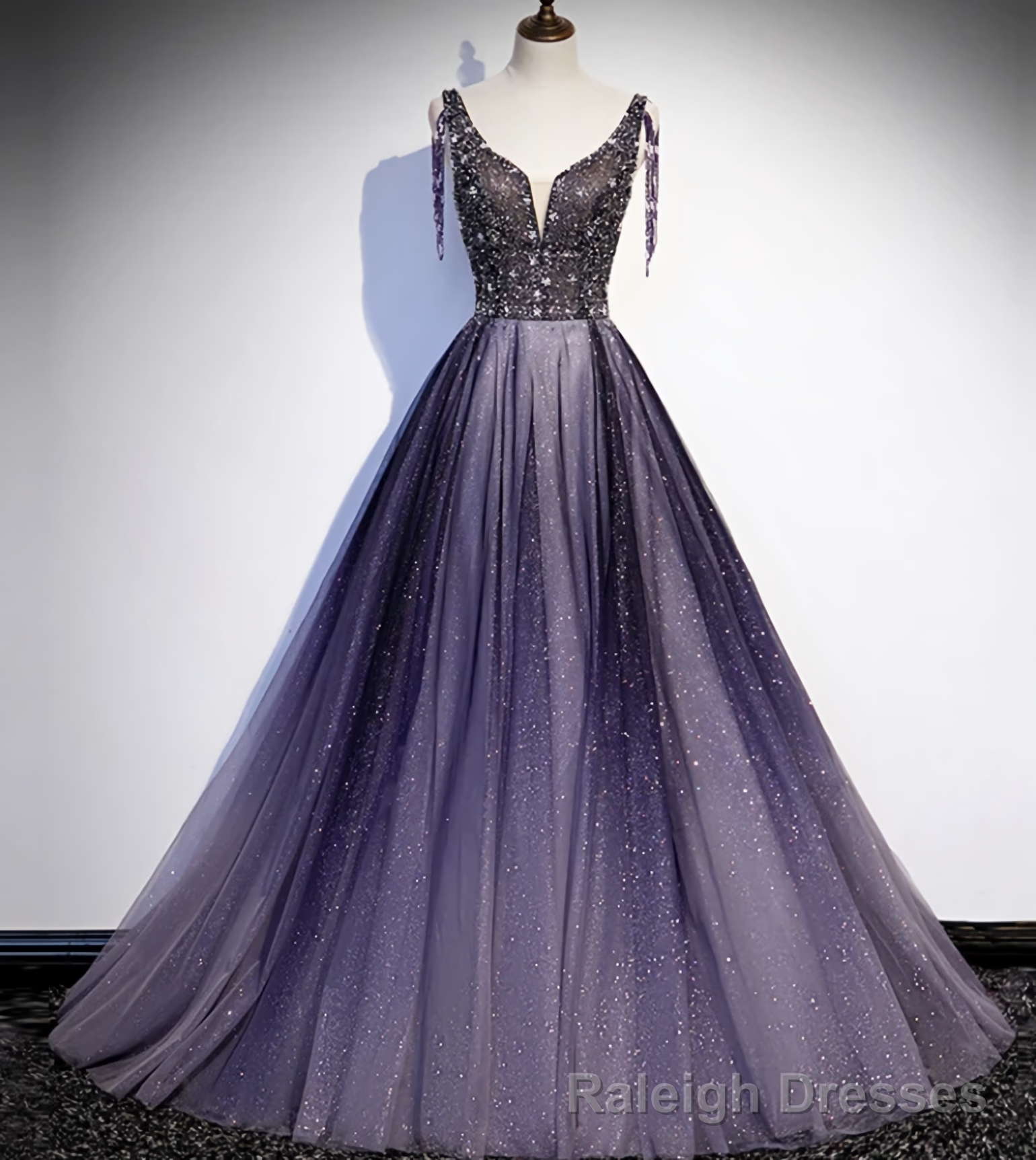 Charming Purple Gradient Tulle V Neckline Long Party Dress, A Line Prom Dress Main image