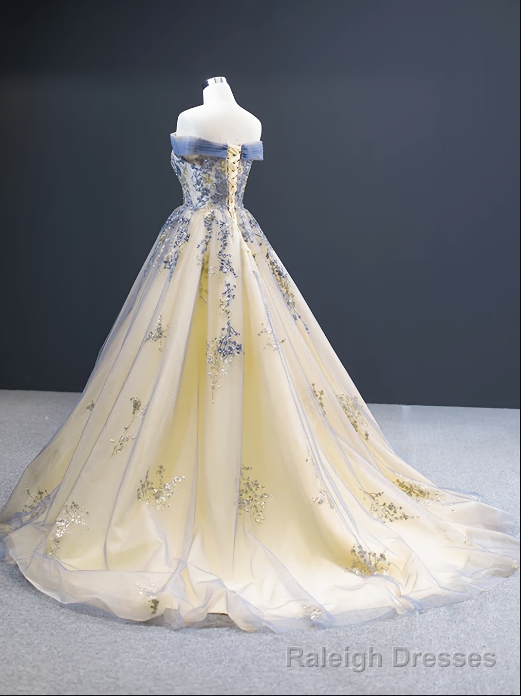 A Line Cape Sleeves Square Lace Tulle Prom Dresses, Evening Dresses Secondary image