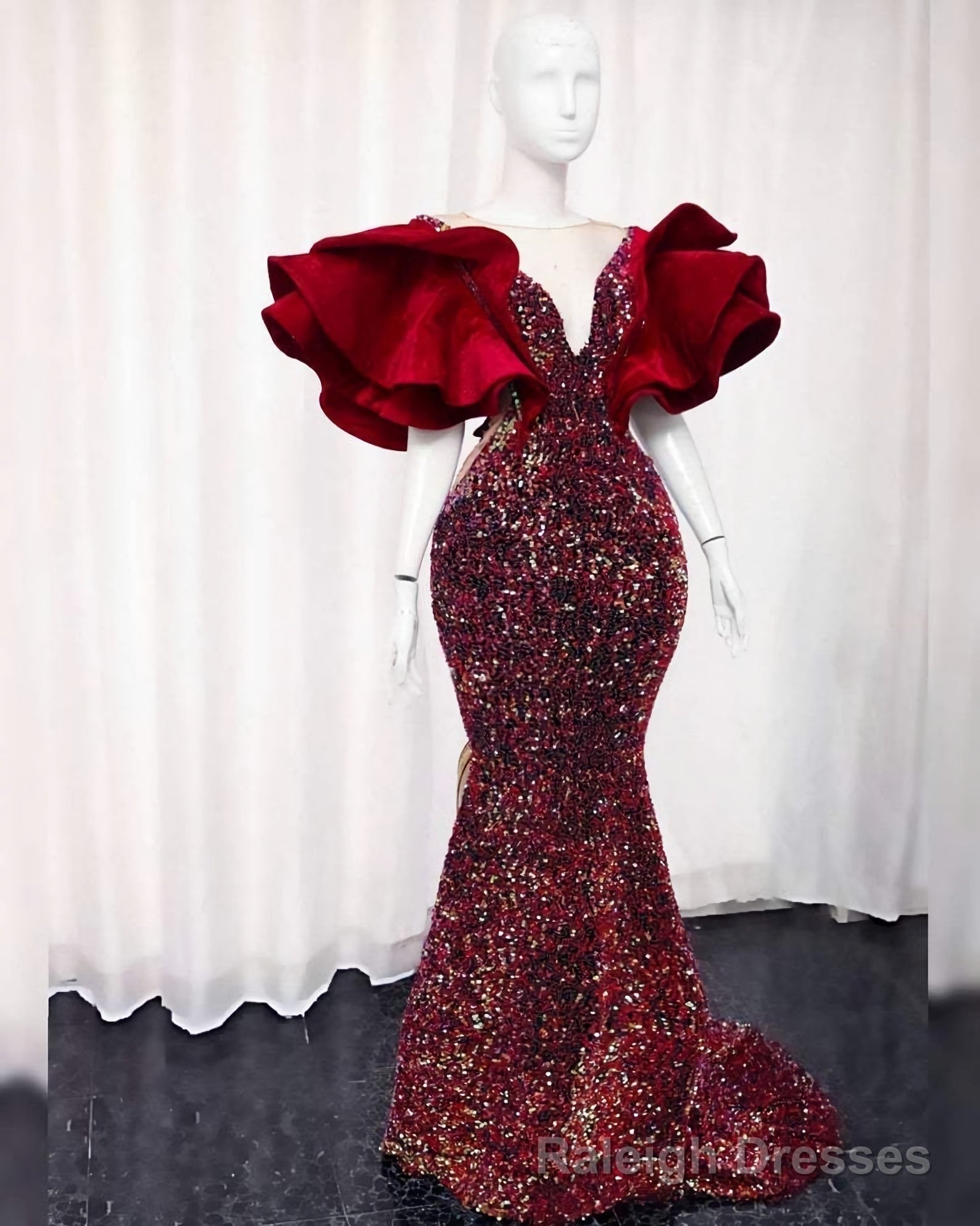 Sequin Wedding Reception Dress, African Velvet Wedding Dress, Elegant Velvet Prom Dress, Prom Prom Dress, African Fashion Clothing Main image