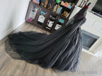 Black Full BallGowns With High Neck Veil Wedding Dress, Bridal Gowns With Long Train Sleeveless Sweetheart Strapless