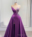 Purple Mermaid Dress With High Slit Detachable Train Wedding Reception Dress, Satin Lace Wedding Dress, African Prom Dress, Prom Dress