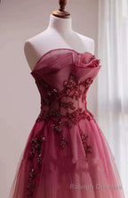 Red Gradient Prom Dress, Vintage Wedding Dress, Red Strapless Party Dress With Beaded Bridal Dress, Red Ombre Evening Dress, Aline Formal Dress