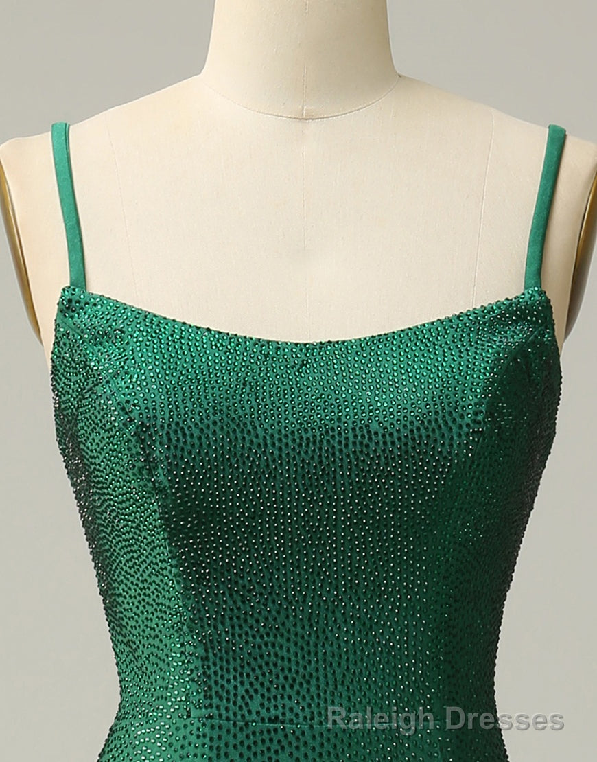 Dark Green Spaghetti Straps Corset back Prom Dress With Split