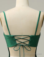 Dark Green Spaghetti Straps Corset back Prom Dress With Split