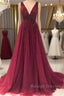 Custom Made Burgundy Tulle Lace Appliques Top Prom Dress Long