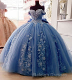 Off Shoulder Ball Gown Quinceanera Dresses 3D Floral Applique Sweet 16 Gowns