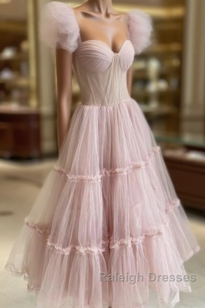 Dusty Rose Teried Tulle Tea Length Prom Dress Main image