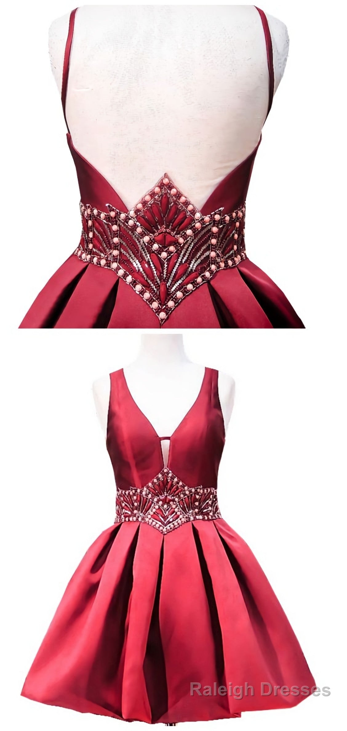 Sweet A Line V Neck Sheer Back Beaded Crystals 8Th Grade Prom Dresses, Short Burgundy Party Homecoming Dress, E0983 Main image