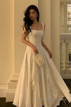 A Line Square Neck Prom Dress, Ankle Length Elegant Prom Gowns