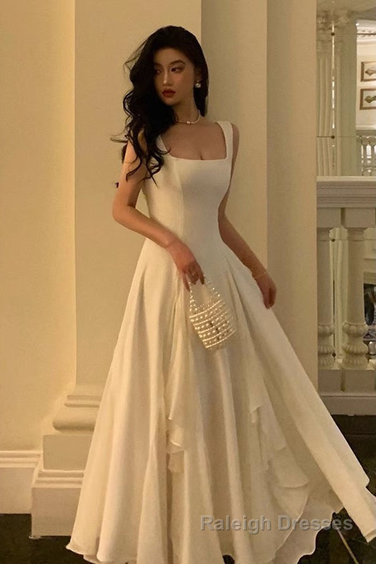 A Line Square Neck Prom Dress, Ankle Length Elegant Prom Gowns