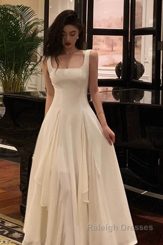A Line Square Neck Prom Dress, Ankle Length Elegant Prom Gowns
