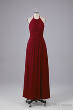 Elegant Chiffon Halter Floor Length Bridesmaid Dress