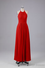 Elegant Chiffon Halter Floor Length Bridesmaid Dress