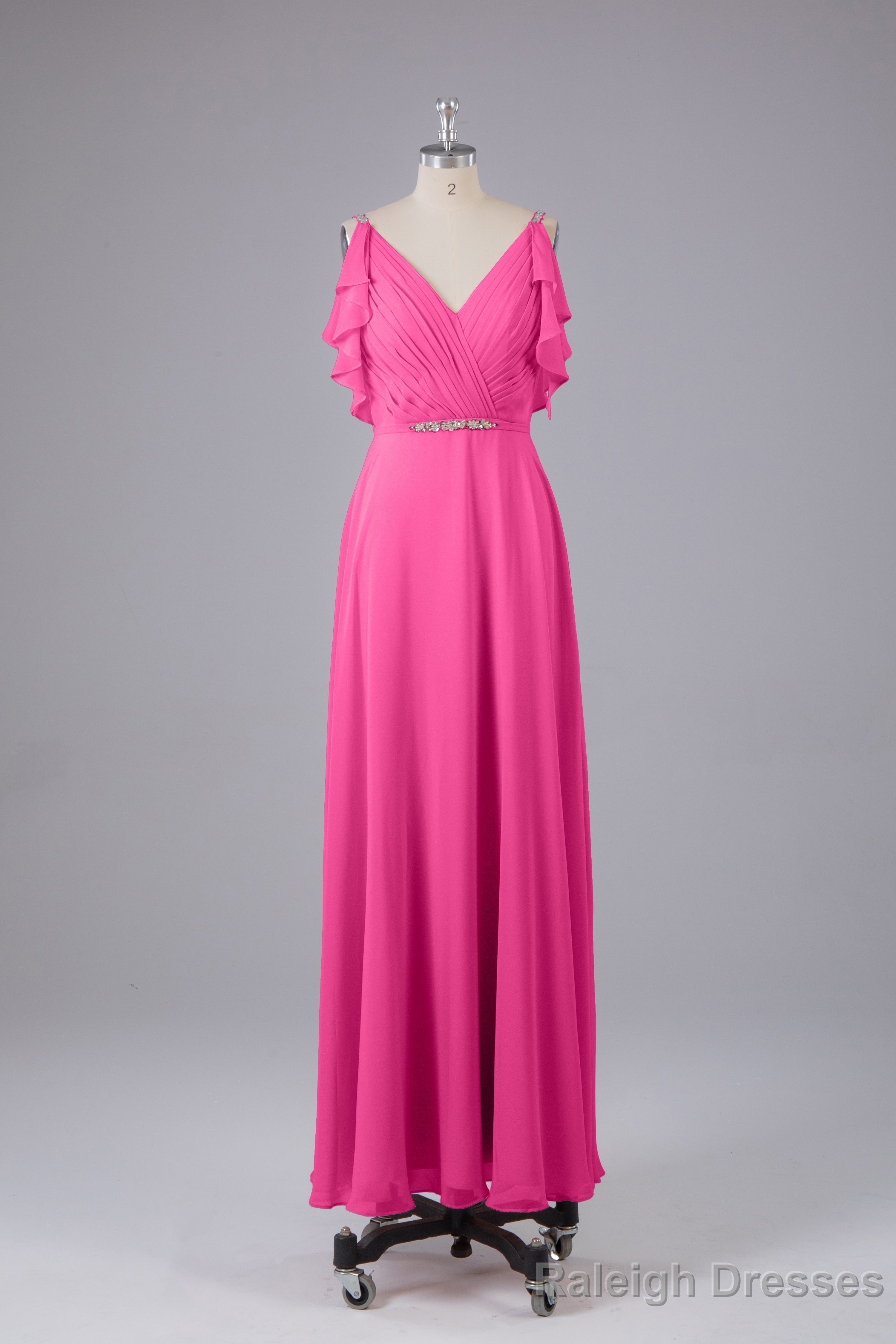 Elegant Chiffon Straps V-Back Long Bridesmaid Dresses Main image