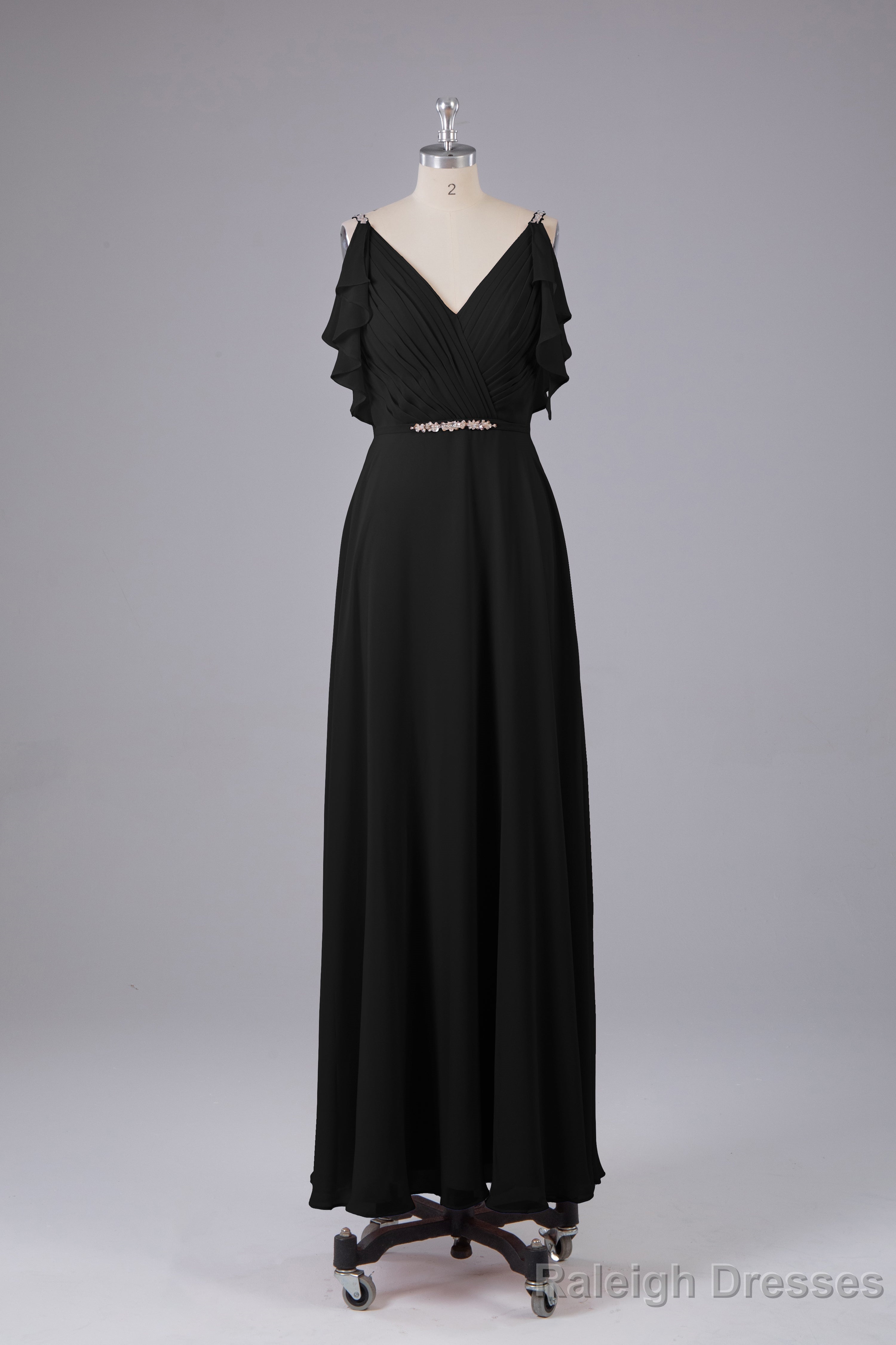 Elegant Chiffon Straps V-Back Long Bridesmaid Dresses