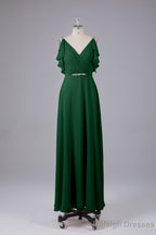 Elegant Chiffon Straps V-Back Long Bridesmaid Dress