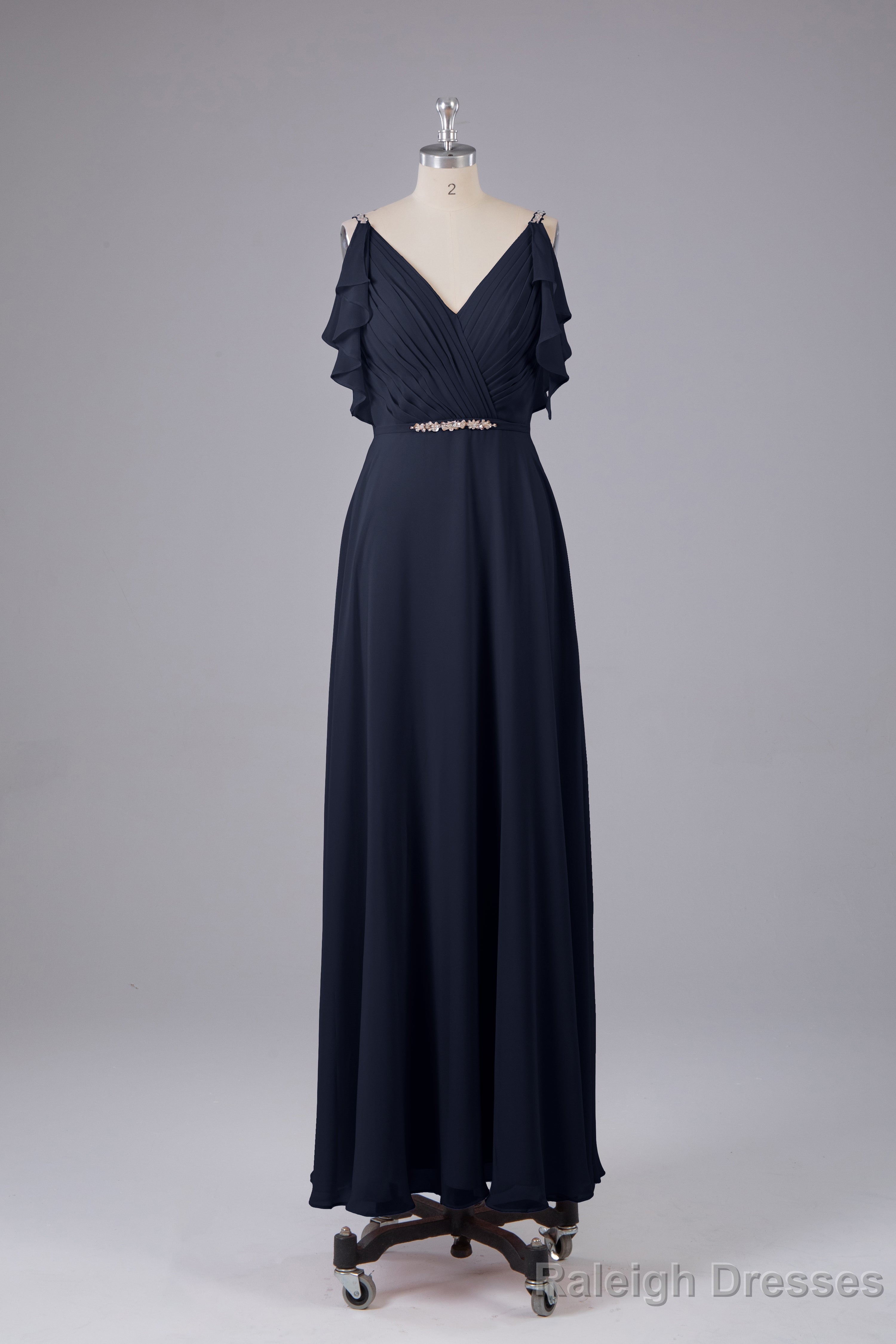 Elegant Chiffon Straps V-Back Long Bridesmaid Dresses