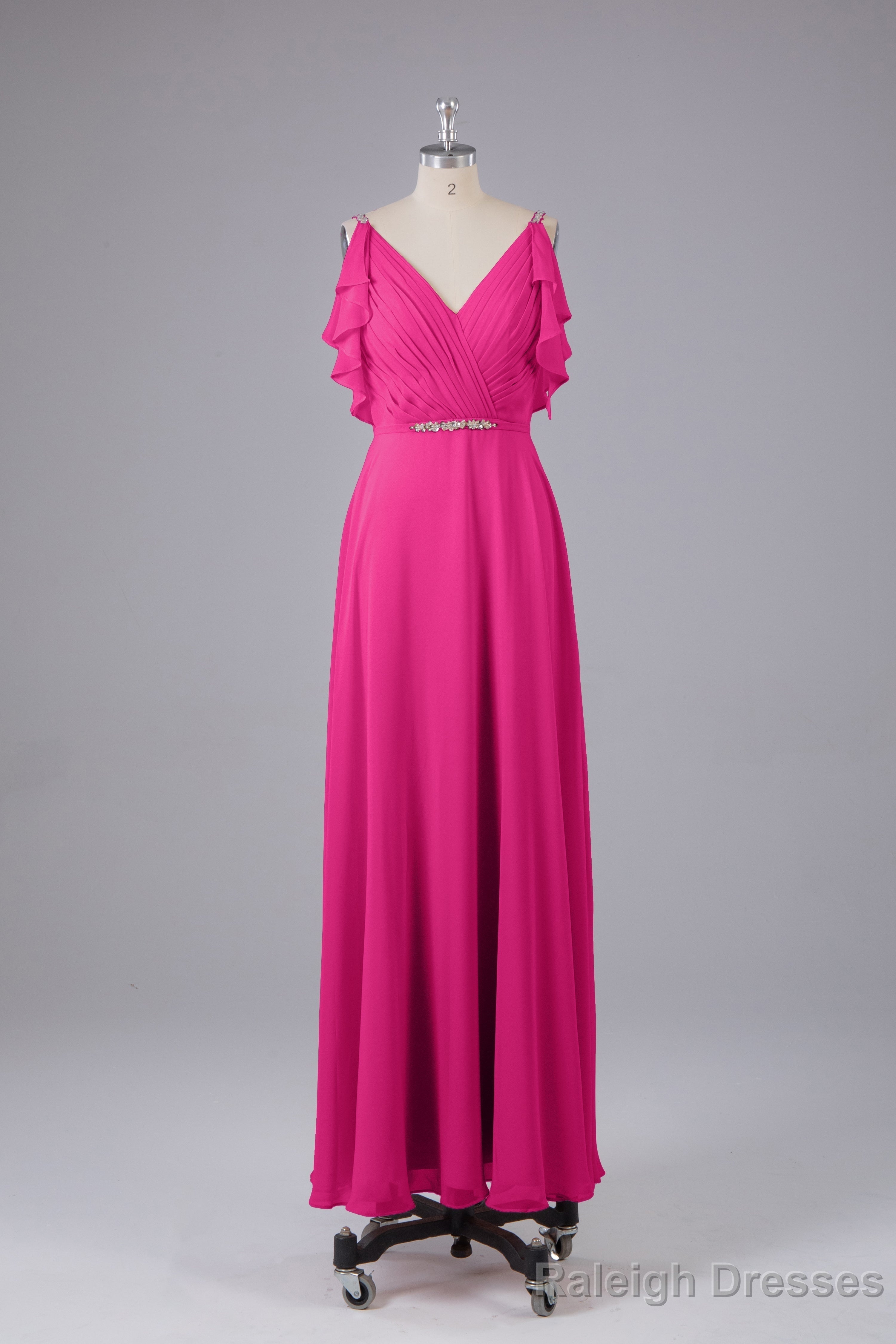 Elegant Chiffon Straps V-Back Long Bridesmaid Dresses