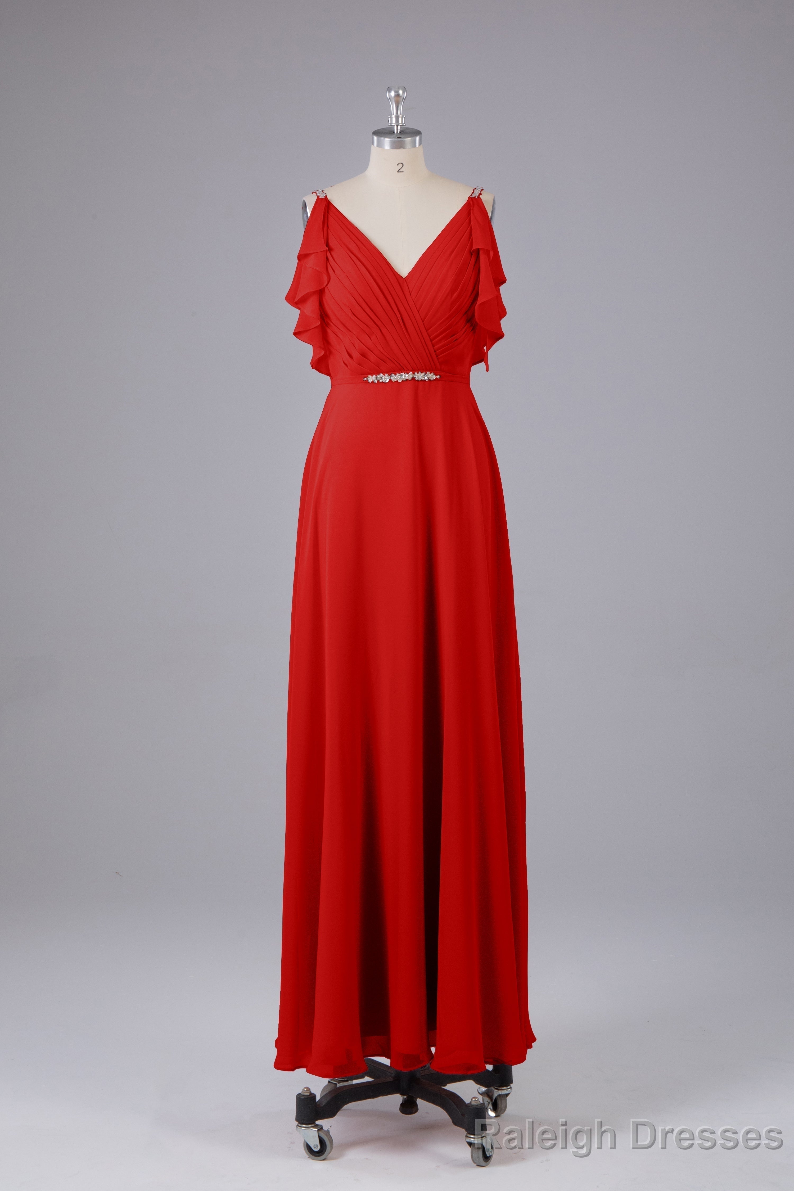 Elegant Chiffon Straps V-Back Long Bridesmaid Dress