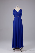 Elegant Chiffon Straps V-Back Long Bridesmaid Dresses