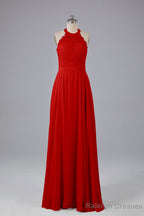 Elegant Halter Illusion Lace Floor Length Bridesmaid Dress