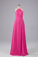 Elegant Keyhole Halter Lace Long Bridesmaid Dresses