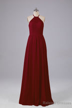 Elegant Keyhole Halter Lace Long Bridesmaid Dress