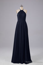 Elegant Keyhole Halter Lace Long Bridesmaid Dress