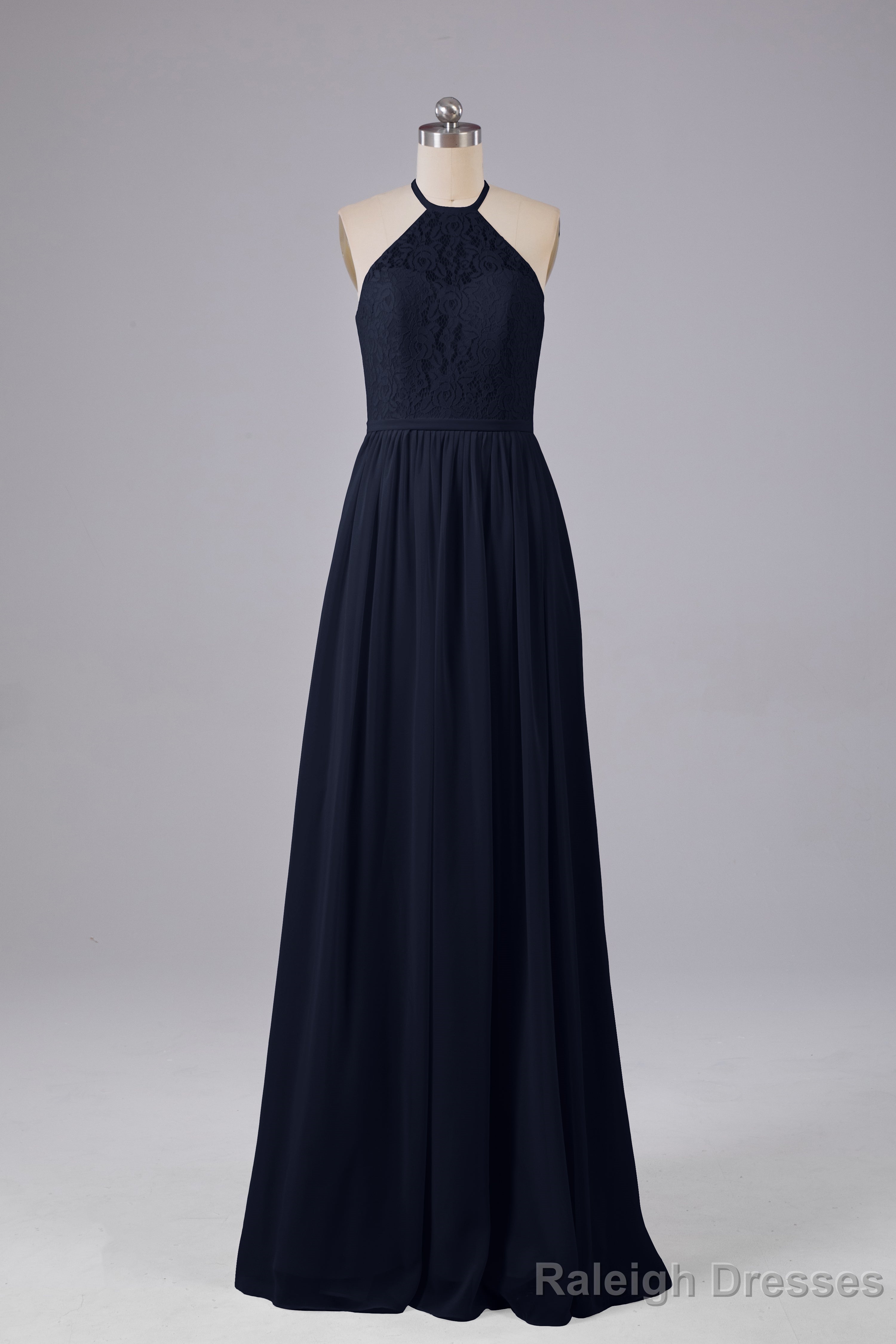 Elegant Keyhole Halter Lace Long Bridesmaid Dress