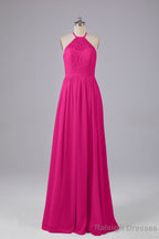 Elegant Keyhole Halter Lace Long Bridesmaid Dresses