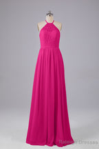 Elegant Keyhole Halter Lace Long Bridesmaid Dress