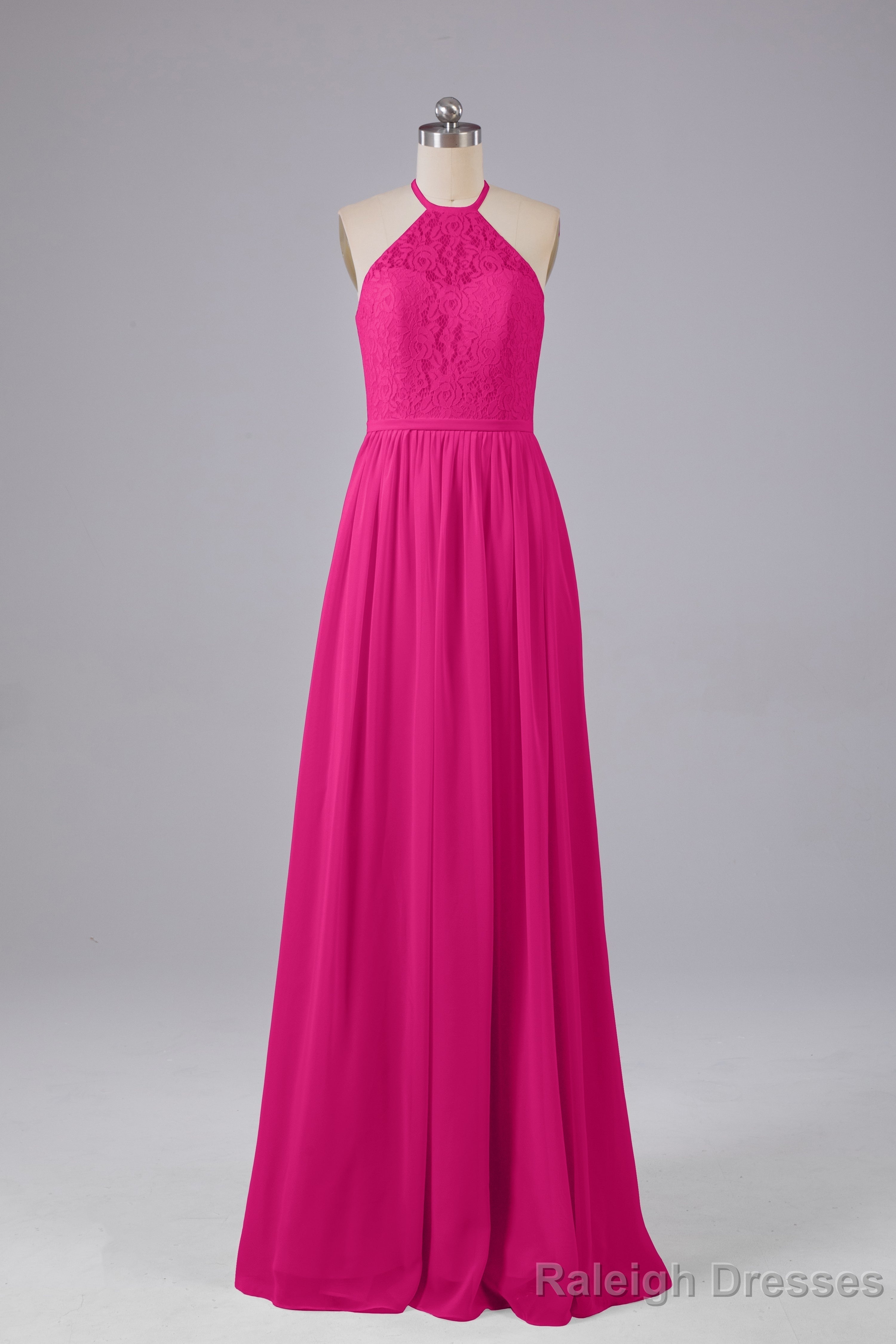 Elegant Keyhole Halter Lace Long Bridesmaid Dress