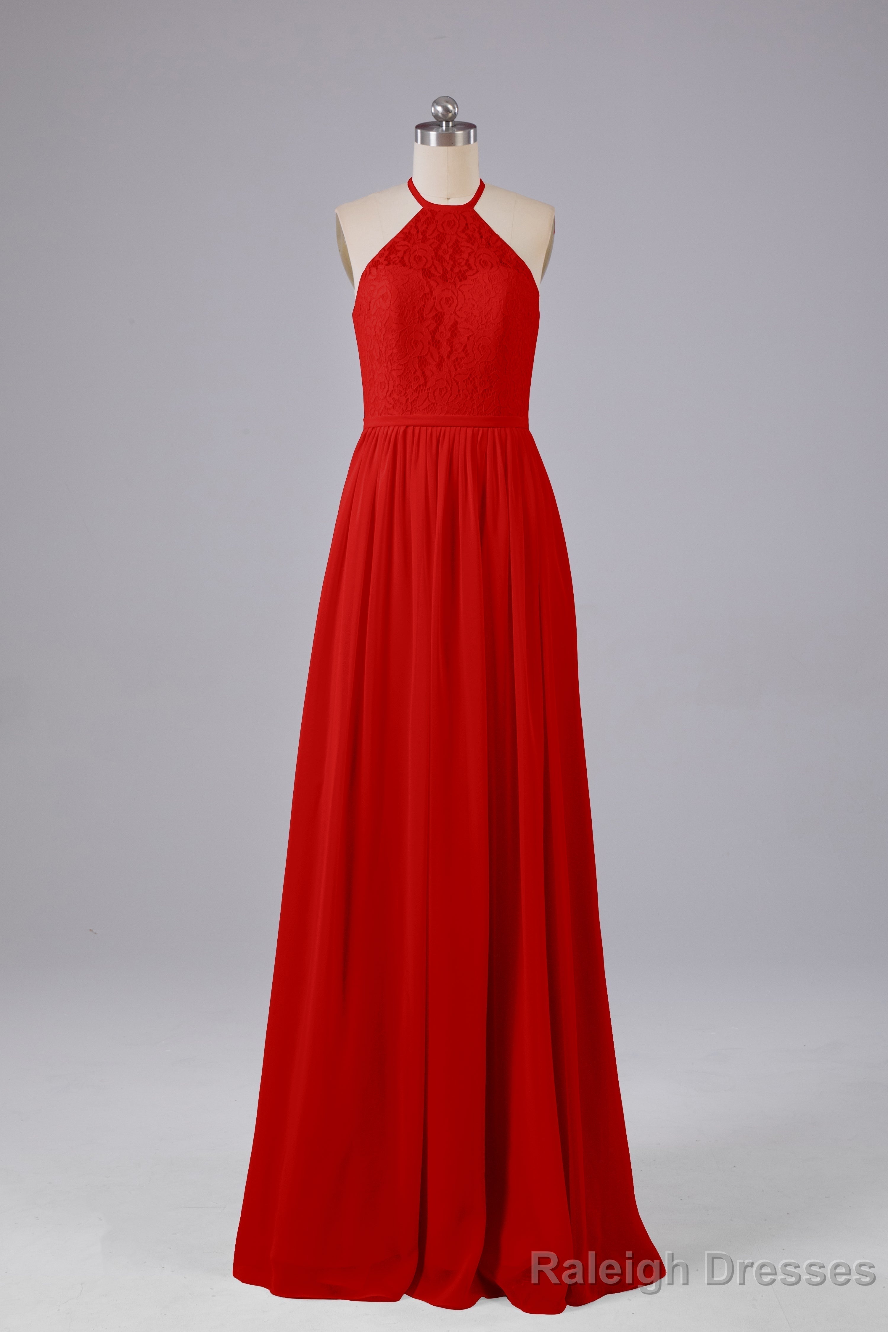 Elegant Keyhole Halter Lace Long Bridesmaid Dress