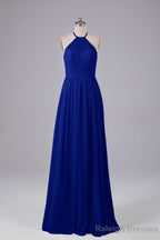Elegant Keyhole Halter Lace Long Bridesmaid Dresses