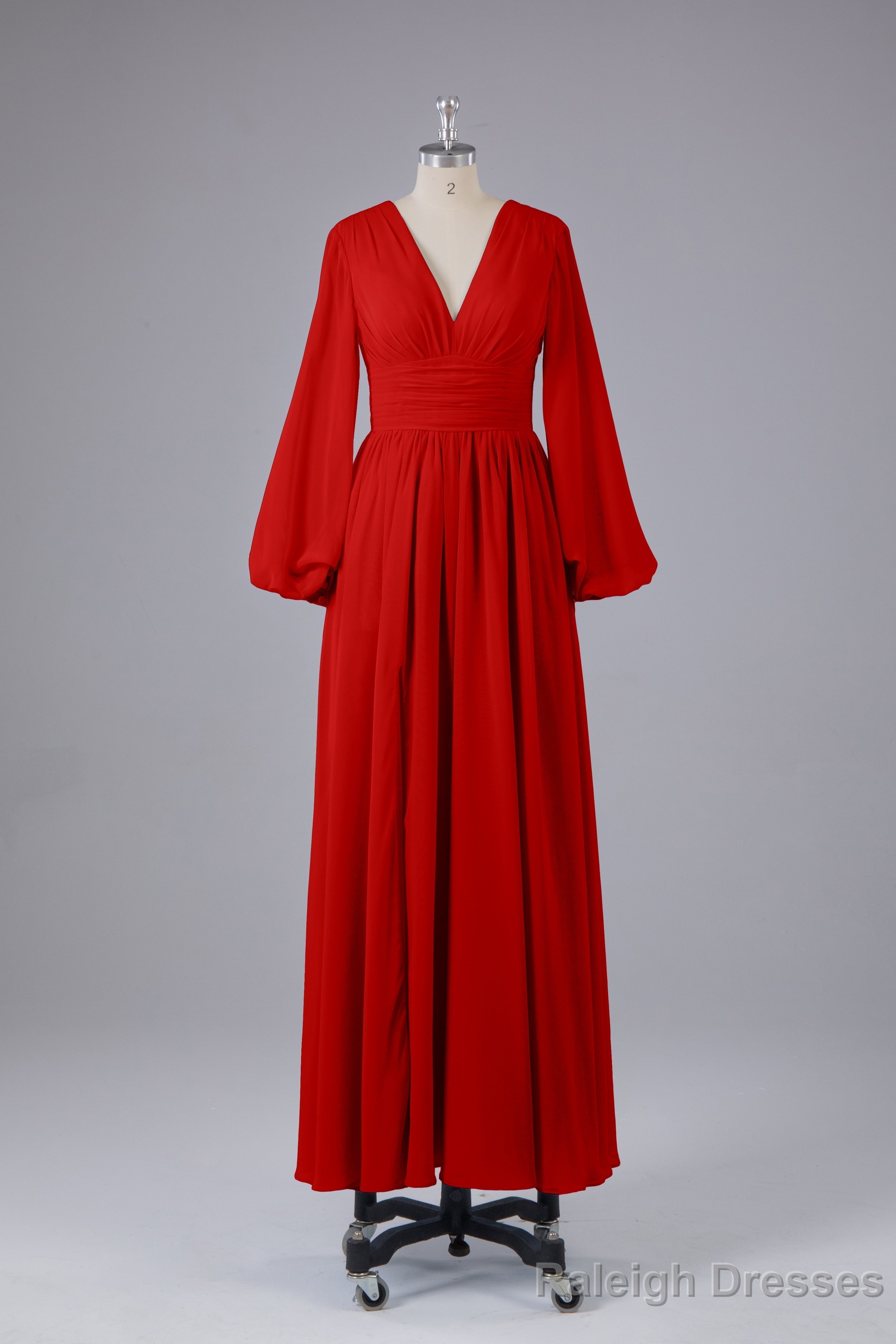 Elegant Long Sleeves V Neck Chiffon Long Bridesmaid Dress
