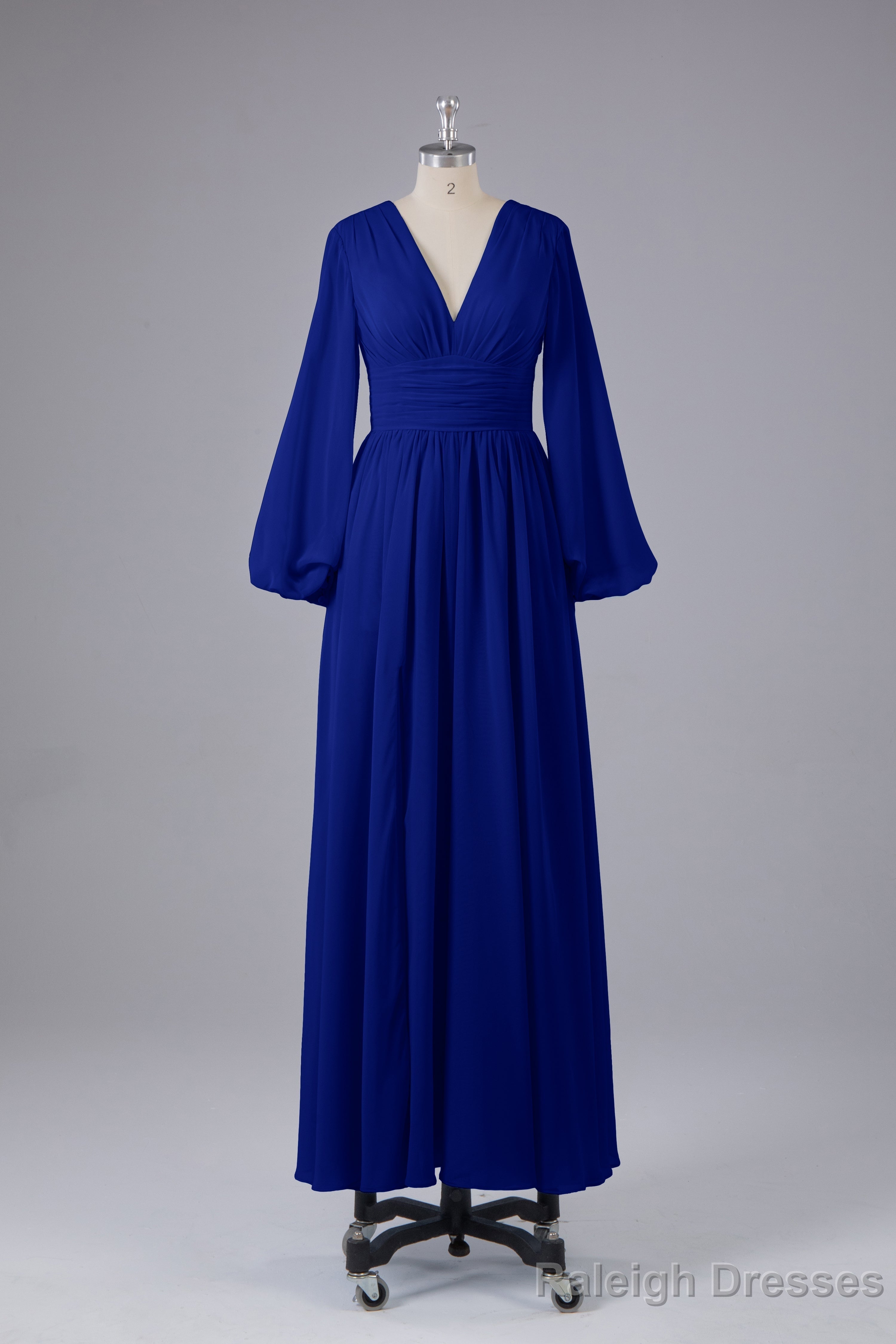 Elegant Long Sleeves V Neck Chiffon Long Bridesmaid Dress
